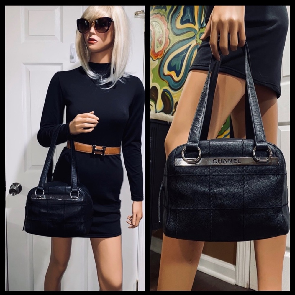 ♣️🖤♠️Authentic  CHANEL Quilted Black Caviar Leather Shoulder Bag